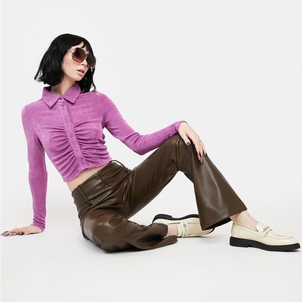NWT | Plum Ruched Button Up Top | SZ Small - Picture 3 of 7